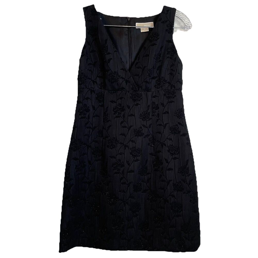 Michael Kors Black Cocktail Dress Sleeveless V Neck Floral Jacquard  Mini- 6